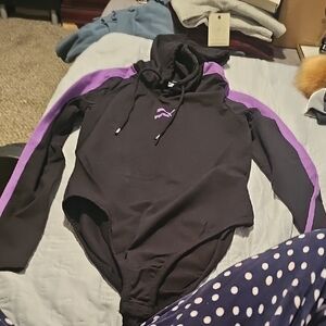 Puma Black and Purple Hooded Bodysuit